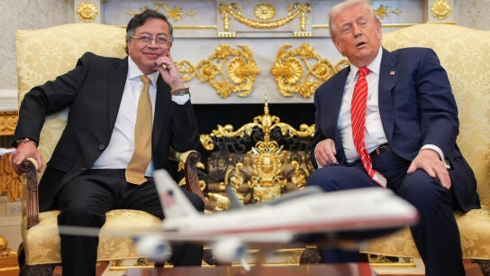 El presidente estadounidense, Donald Trump, con su hom&oacute;logo colombiano, Gustavo Petro, en la Casa Blanca. 