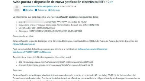 Notificación electrónica falsa