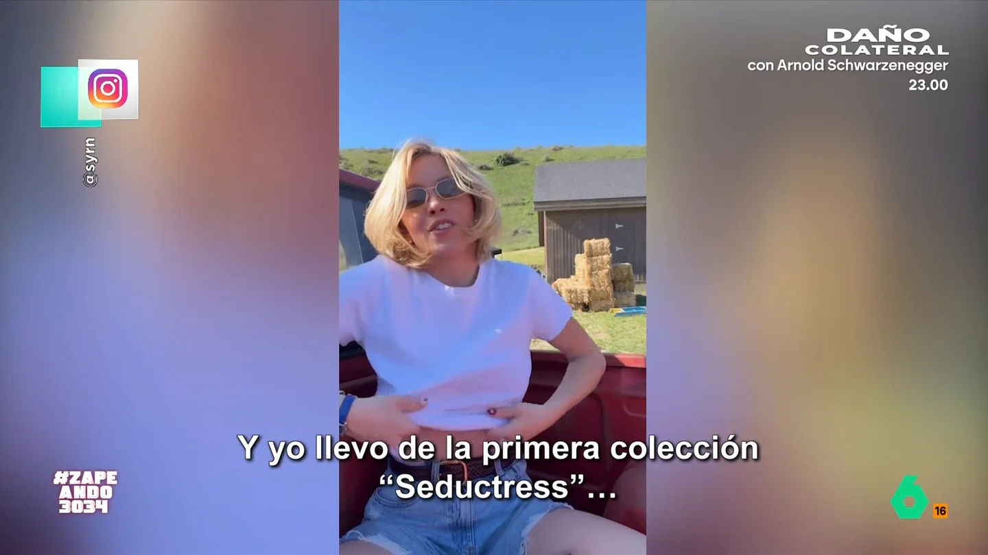 VÍDEO | Sydney Sweeney se viene arriba promocionando su marca de lencería: "He visto más su escote que el mío" Sydney Sweeney sigue con la promoción de su marca de lencería y subía un vídeo en el que mostraba sus prendas favoritas... y las que lleva puestas. Una técnica que a Isabel Forner recuerda a los puestos del mercadillo.