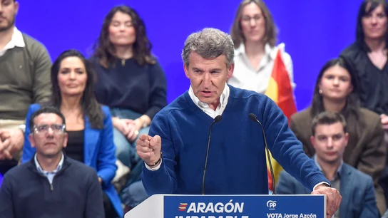 El líder del PP, Alberto Núñez Feijóo, durante un mitin en Aragón El líder del PP, Alberto Núñez Feijóo, durante un mitin en Aragón
