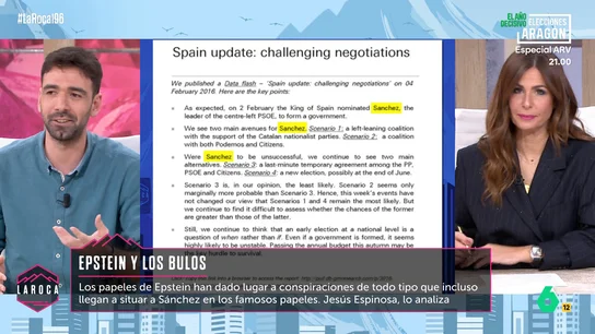 Espinosa aclara el bulo sobre Sánchez y los documentos de Epstein: "No tiene nada que ver con una conspiración, solo es un análisis" Espinosa aclara el bulo sobre Sánchez y los documentos de Epstein: "No tiene nada que ver con una conspiración, solo es un análisis"