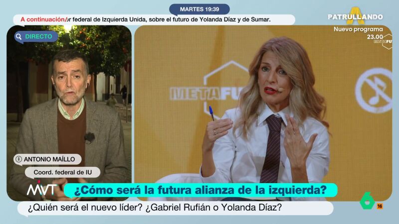 Antonio Ma&iacute;llo (IU) defiende las "primarias" para elegir l&iacute;der e insiste en "actualizar" el espacio de la izquierda sin postularse sobre Yolanda D&iacute;az