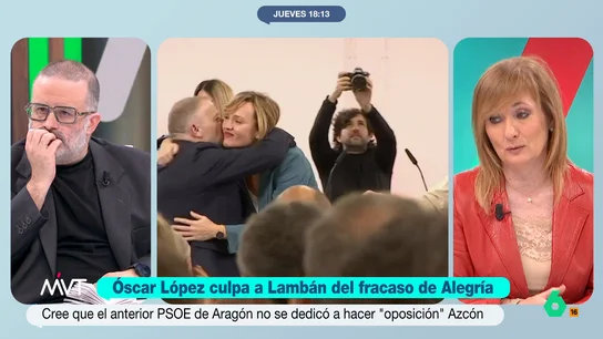Mayte Alcaraz tacha "ignominia" las declaraciones de Óscar López sobre Javier Lambán: "Es absolutamente indignante" La periodista ha criticado duramente la afirmación del ministro para la Transformación Digital que ha señalado al expresidente del Gobierno de Aragón como el responsable de los malos resultados de Pilar Alegría en las elecciones aragonesas.