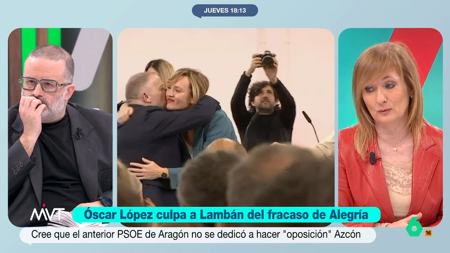 Mayte Alcaraz tacha "ignominia" las declaraciones de Óscar López sobre Javier Lambán: "Es absolutamente indignante" La periodista ha criticado duramente la afirmación del ministro para la Transformación Digital que ha señalado al expresidente del Gobierno de Aragón como el responsable de los malos resultados de Pilar Alegría en las elecciones aragonesas.
