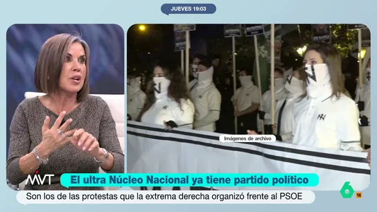 Bea de Vicente, sobre la inscripción de Núcleo Nacional como partido: "La libertad ideológica lo permite siempre que no haya mensajes de odio" "Una cosa es decir 'yo amo a los españoles por encima de todo y quiero privilegiarlos por encima de los extranjeros', y otra cosa el mensaje de odio". Así explica Bea de Vicente que el grupo neonazi 'Núcleo Nacional' haya podido inscribirse como partido político.