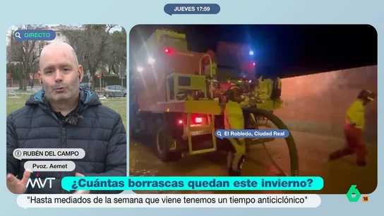 Rubén del Campo, de AEMET, anuncia el final del tren de borrascas y la llegada del anticiclón: "Oriana será el último vagón" Rubén del Campo confirma en este vídeo las previsiones que apuntan que, a partir del fin de semana, "entra en juego el anticiclón" y el tren de borrascas llega a su fin. "Parece que hay un cambio de tendencia", afirma.