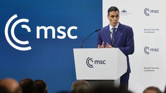 Pedro S&aacute;nchez durante una comparecencia en M&uacute;nich