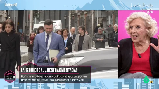 Manuela Carmena, sobre el proyecto político de Rufián: "Para que se genere ilusión, hay que tener claro qué se quiere conseguir" Manuela Carmena, sobre el proyecto político de Rufián: "Para que se genere ilusión, hay que tener claro qué se quiere conseguir"