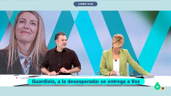 Iñaki López: "El nivel de diversión ahora mismo en Vox con las genuflexiones de Guardiola no tiene parangón" "En la sede de Vox se reúnen por las tardes y se ponen los vídeos de Guardiola para echarse unas risas", afirma irónico Iñaki López en este vídeo, tras el último giro de la líder del PP extremeño afirmando que ella y Vox comparten visión del feminismo.