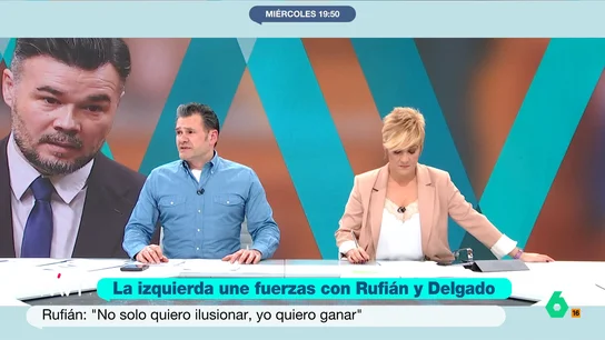 Iñaki López, al escuchar a Rufián: "Seguimos hablando más de Vox que de los problemas internos que tiene la izquierda" "Al final la que divide la izquierda no ha sido Vox y si ahí falta Podemos no creo que sea culpa de Abascal", afirma rotundo Iñaki López tras escuchar a Gabriel Rufián decir en su acto que no tiene "putas ganas" de que Abascal sea ministro.