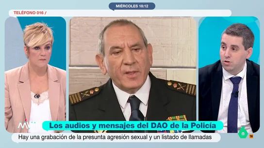 El abogado de la víctima del DAO denuncia la revelación de su identidad: "Nuestra querella se difundió por los grupos de policías" Jorge Piedrafita, el abogado de la policía que ha denunciado por agresión sexual al DAO de la Policía Nacional, explica en Más Vale Tarde que su cliente "fue brutalmente acosada" tras conocerse la querella y pide "medidas para que esto no suceda".