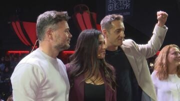 Gabriel Rufi&aacute;n, Sarah Santaolalla y Emilio Delgado al inicio del evento en Madrid