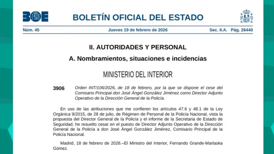 El BOE publica el cese del DAO de la Policía Nacional El BOE publica el cese del DAO de la Policía Nacional