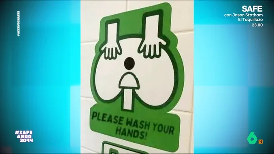 El confuso cartel de un baño público que se ha hecho viral En Estados Unidos el cartel de un baño público se ha convertido en viral por su confuso diseño: ¿Son unas manos lavándose en un lavabo o es otra cosa? Las teorías de los zapeadores, en este vídeo.