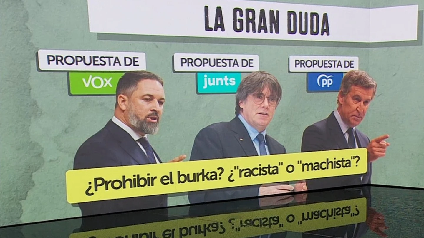 Propuesta de Abascal, Puigdemont y Feijóo sobre prohibir el burka Propuesta de Abascal, Puigdemont y Feijóo sobre prohibir el burka