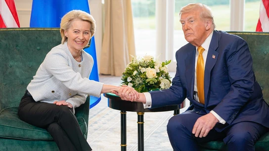 Ursula Von der Leyen y Donald Trump durante su último encuentro en julio. Ursula Von der Leyen y Donald Trump durante su último encuentro en julio.