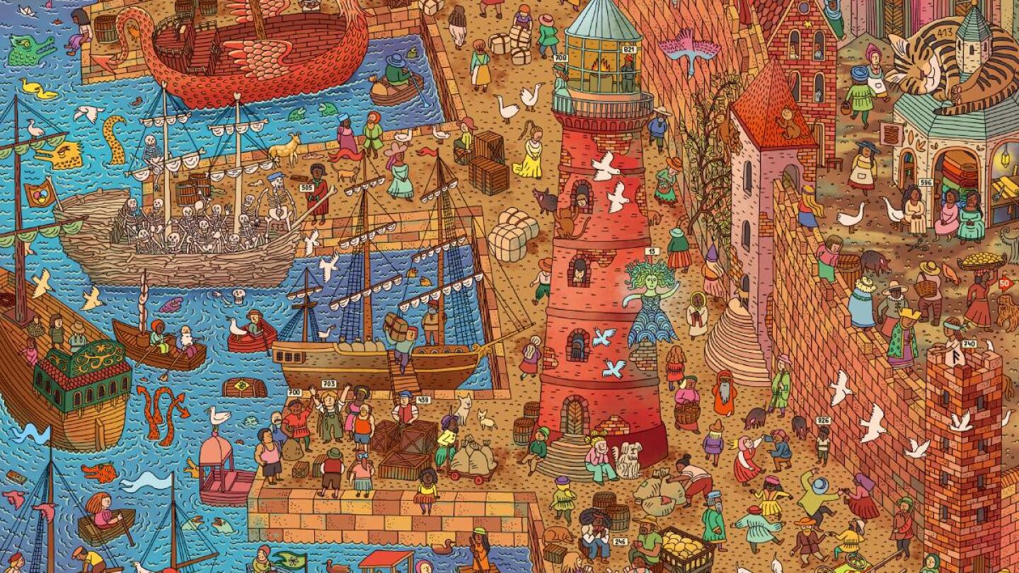 Detalle de 'La Ciudad de la Carpa Bailarina' de Aleksandra Mizielinska y Daniel Mizielinski