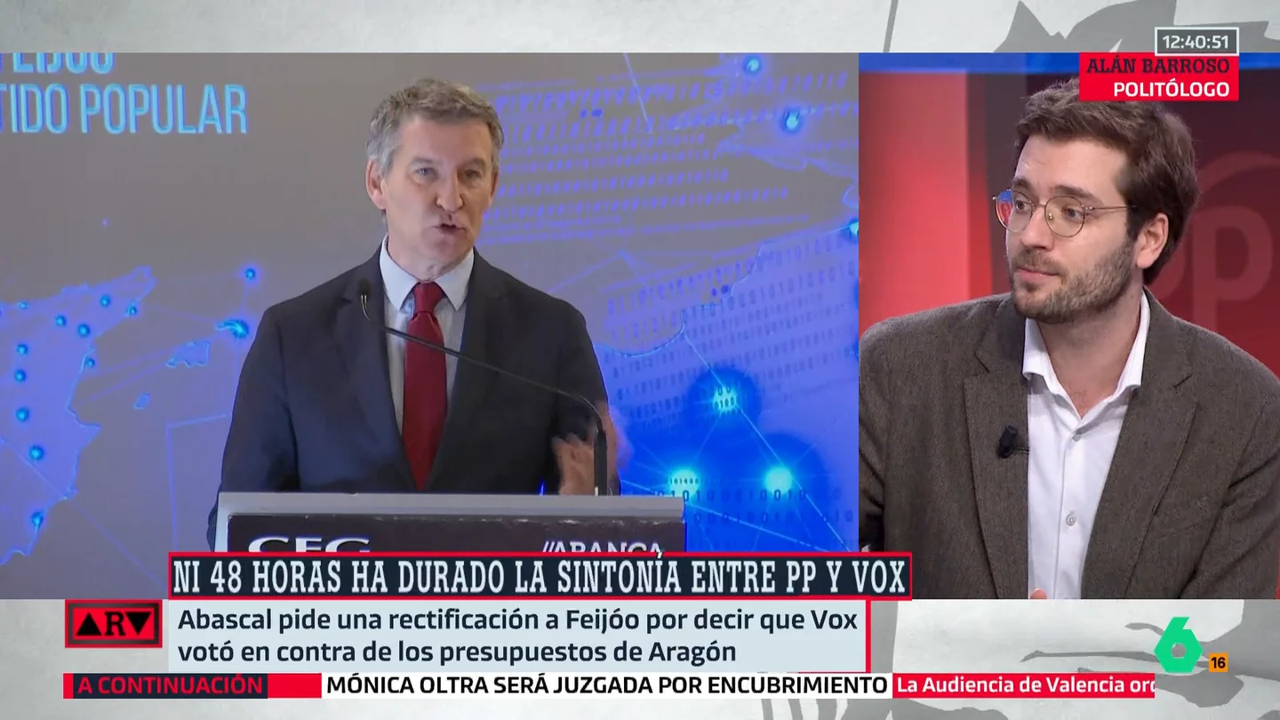 Alán Barroso: "El PP está constantemente acomplejado, comprándole todos los marcos de debate a Vox, y eso lo lleva de derrota en derrota" Alán Barroso: "El PP está constantemente acomplejado, comprándole todos los marcos de debate a Vox, y eso lo lleva de derrota en derrota"