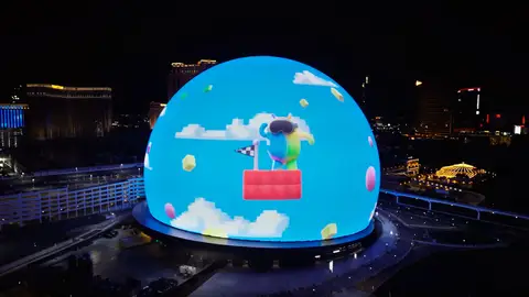 El robot de Android en la esfera de Las Vegas El robot de Android en la esfera de Las Vegas