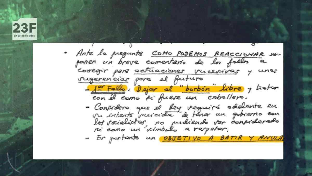 Desclasificación de los archivos del 23F, en directo | Los golpistas del 23F atribuyeron su fracaso a "dejar al Borbón libre": "Es un objetivo a batir"
