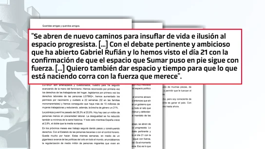 La carta íntegra de Díaz con guiño a Rufián: "Se abren caminos para insuflar de vida e ilusión al espacio progresista" La carta íntegra de Díaz con guiño a Rufián: "Se abren caminos para insuflar de vida e ilusión al espacio progresista"