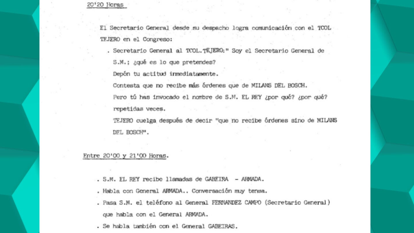 Casa Real llegó a hablar con Tejero la noche del 23F: "Tú has invocado el nombre de su majestad el rey ¿por qué? ¿por qué?"