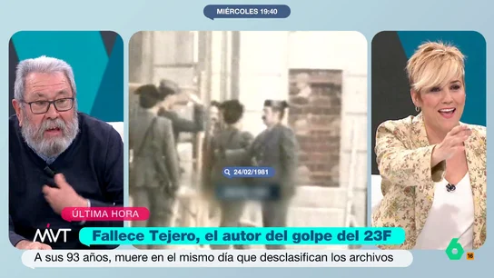 Cristina Pardo 'pone orden' en MVT: "Esto parece el Congreso en el 23F, no me hacéis caso y voy a tener que pegar cuatro tiros" Iñaki López y Cándido Méndez comentan la muerte de Antonio Tejero en este vídeo donde Cristina Pardo tiene que reorientar el debate tirando de humor y con una divertida mención al 23F.