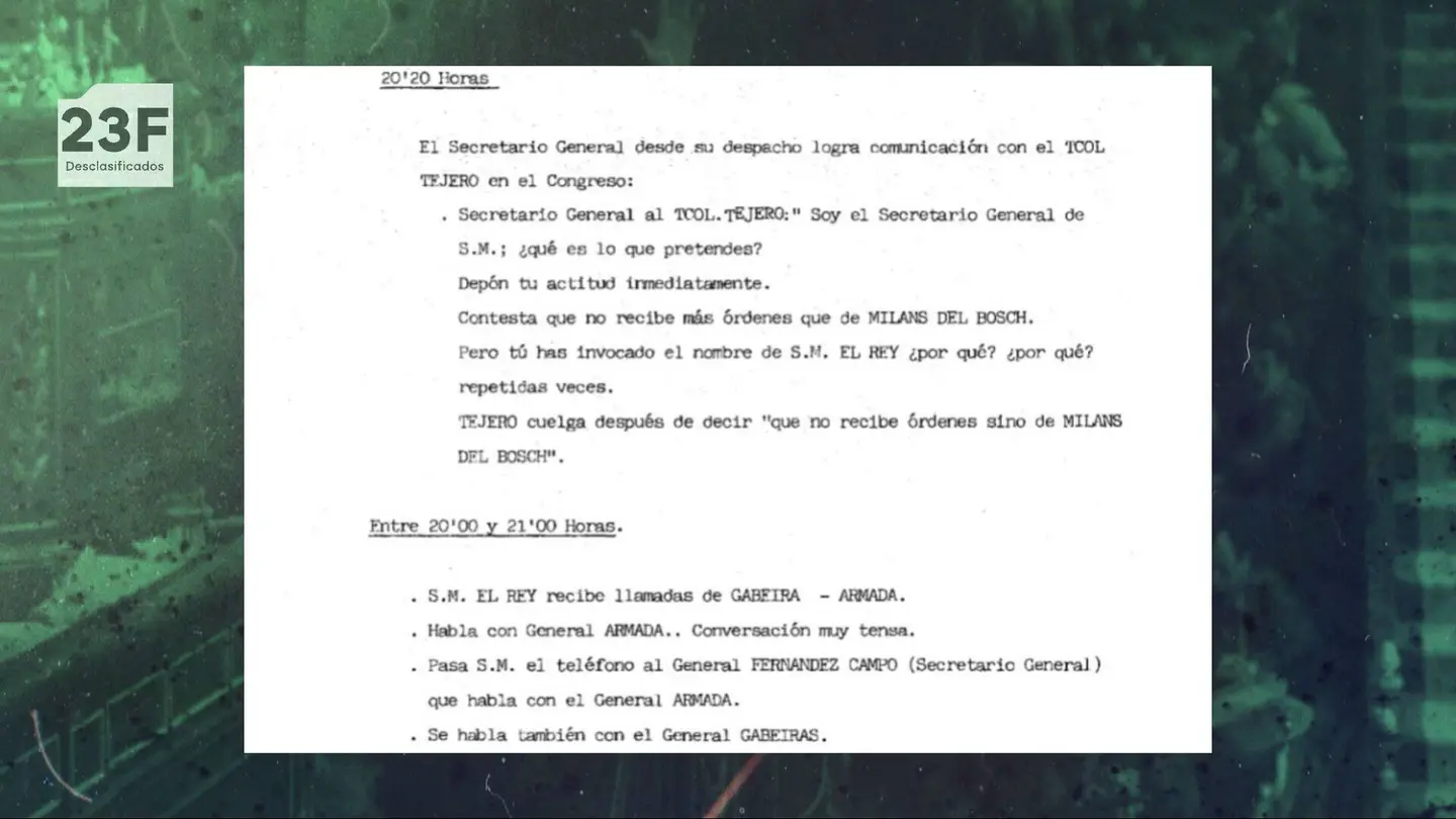 Casa Real llegó a hablar con Tejero la noche del 23F: "Tú has invocado el nombre de su majestad el rey, ¿por qué? ¿Por qué?" Casa Real llegó a hablar con Tejero la noche del 23F: "Tú has invocado el nombre de su majestad el rey, ¿por qué? ¿Por qué?"