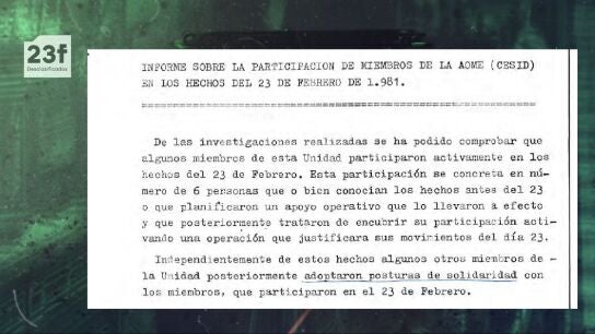 Un informe del servicio secreto admite que seis de sus agentes estuvieron implicados en el golpe del 23F