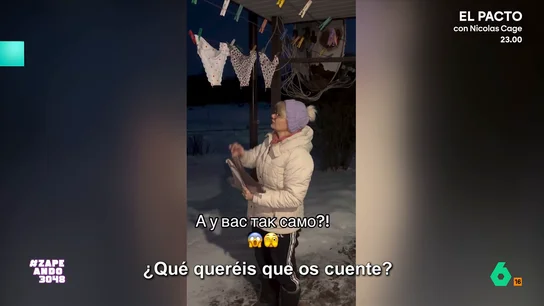 Esto es lo que pasa si tiendes las bragas al aire libre en Ucrania: "Se quedan más duras que el tobillo de una cabra" "Hagas lo que hagas, no tiendas al fresco las bragas". Así queda el refrán en Ucrania, según Cristina Pedroche, tras ver cómo una mujer recoge su colada convertida en "frisbis" después de someterla a las bajas temperaturas del país.