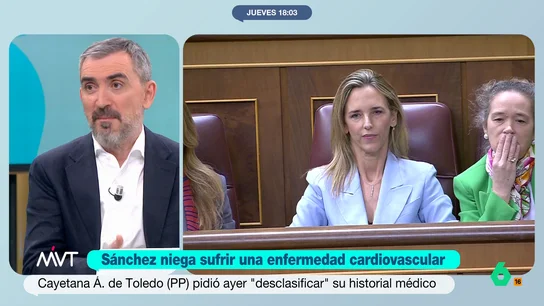 Escolar, tras pedir Álvarez de Toledo desclasificar el historial médico de Sánchez: "No parece consensuado con el PP. Es un disparate" Ignacio Escolar reflexiona en este vídeo sobre el bulo sobre la salud de Pedro Sánchez difundido por Cayetana Álvarez de Toledo y le recuerda que "tienes que demostrar tú cuando acusas a alguien de estar enfermo, no él que no lo está".