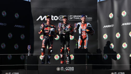 Marco Bezzecchi, Pedro Acosta y Ra&uacute;l Fern&aacute;ndez Tailandia 2026