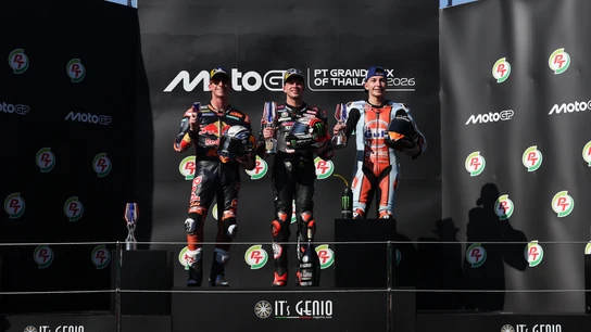 Marco Bezzecchi, Pedro Acosta y Raúl Fernández Tailandia 2026 Marco Bezzecchi, Pedro Acosta y Raúl Fernández Tailandia 2026