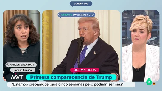 Narges Bzarjani, iraní en España: "El Gobierno iraní no es fácil de eliminar, es muy complejo" Narges Bzarjani, iraní que vive desde hace 14 años en España, explica en este vídeo las particularidades del régimen iraní y asegura que aunque "no puede derrotar al ejército estadounidense, puede montar guerras en la región".