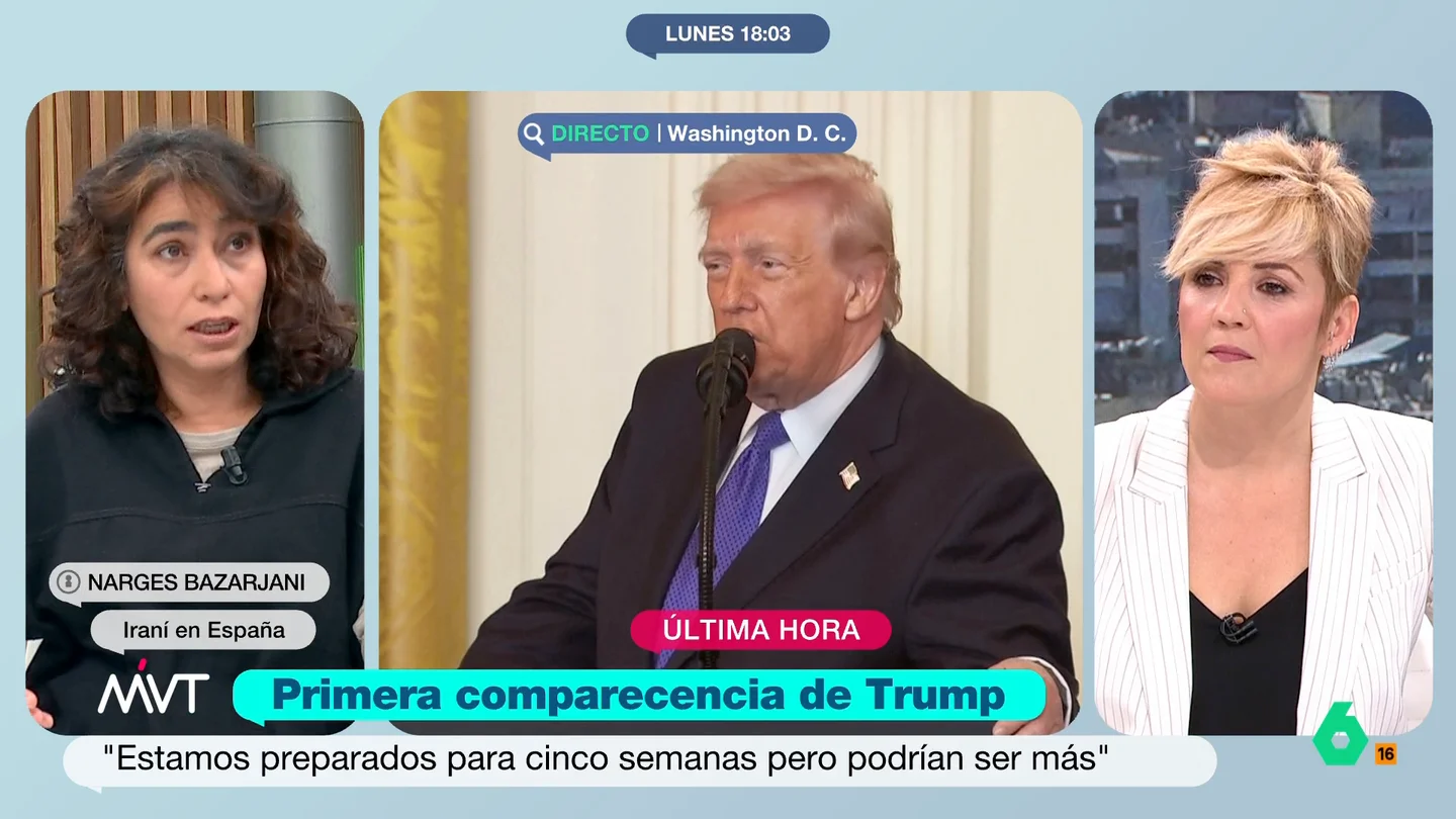 Narges Bzarjani, iraní en España: "El Gobierno iraní no es fácil de eliminar, es muy complejo" Narges Bzarjani, iraní que vive desde hace 14 años en España, explica en este vídeo las particularidades del régimen iraní y asegura que aunque "no puede derrotar al ejército estadounidense, puede montar guerras en la región".