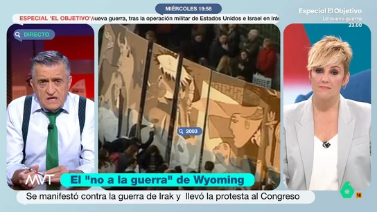 Wyoming, tajante, sobre el conflicto en Oriente Próximo: "No te puedes meter en una guerra sin pagar un precio" El presentador fue uno de los rostros visibles de las protestas contra la guerra de Irak en 2003. En esas manifestaciones, además, se popularizó un eslogan, 'No a la guerra', que vuelve a ser actualidad debido al conflicto en Oriente Próximo.