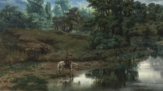 Detalle de 'Paisaje del Pardo al disiparse la niebla' de Antonio Muñoz Degrain. Detalle de 'Paisaje del Pardo al disiparse la niebla' de Antonio Muñoz Degrain.