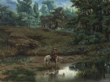 Detalle de 'Paisaje del Pardo al disiparse la niebla' de Antonio Mu&ntilde;oz Degrain.