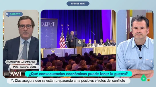 Antonio Garamendi, preocupado por el choque entre Trump y España: "EEUU es un gran país, gran amigo y gran socio comercial" Antonio Garamendi, presidente de la CEOE, analiza en Más Vale Tarde las posibles consecuencias del choque entre Estados Unidos y España para las empresas españolas, así como el posible impacto de la guerra en Irán para nuestra economía.