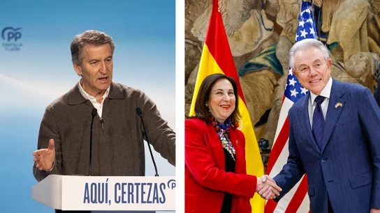 El PP difunde el bulo de que Robles dijo al embajador de EEUU "estoy con Trump" cuando en realidad fue un "estoy cómoda" El PP difunde el bulo de que Robles dijo al embajador de EEUU "estoy con Trump" cuando en realidad fue un "estoy cómoda"