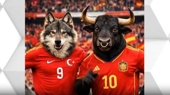 Imagen compartida en redes sociales de un lobo y un toro representando la uni&oacute;n entre Espa&ntilde;a y Turqu&iacute;a.