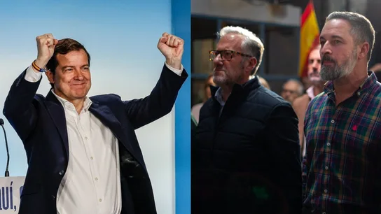 Alfonso Fernández Mañueco, Carlos Pollán y Santiago Abascal. Alfonso Fernández Mañueco, Carlos Pollán y Santiago Abascal.