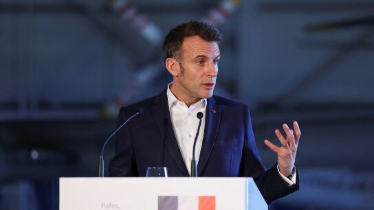 El presidente de Francia, Emmanuel Macron, durante una rueda de prensa en Chipre.