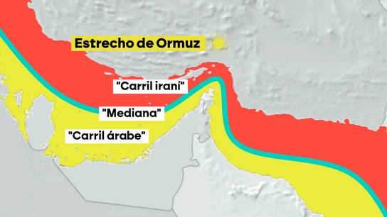 Mapa de los 'carriles' que utilizan los barcos en el estrecho de Ormuz Mapa de los 'carriles' que utilizan los barcos en el estrecho de Ormuz