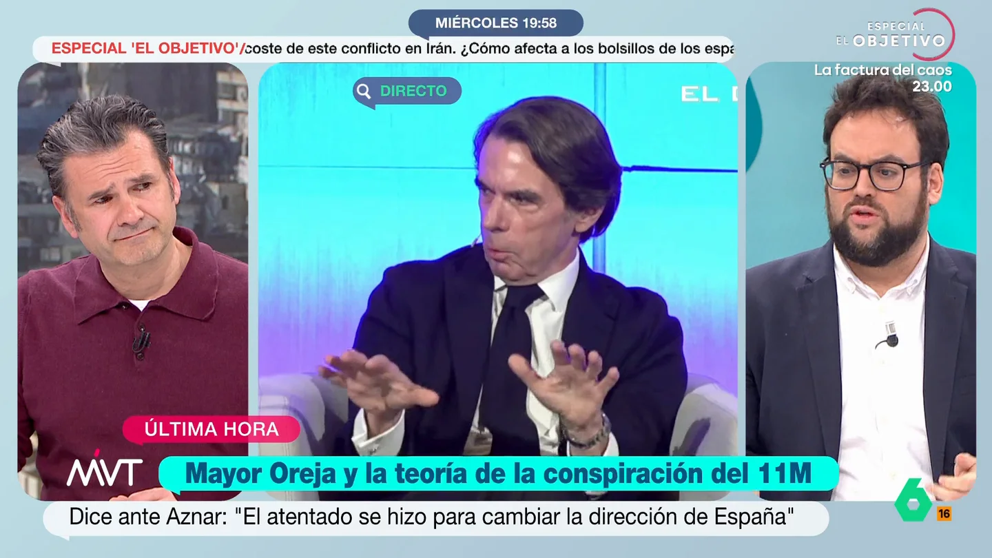 Iñaki López: "Aznar es un mentiroso patológico, pero Mayor Oreja es uno de los tipos más conspiranoicos con el 11M" Hoy, cuando se cumplen 21 años de los atentados del 11M, Jaime Mayor Oreja sigue sosteniendo que tras ellos había una intención de "cambiar la dirección política de España". La reacción de Iñaki López, en este vídeo.