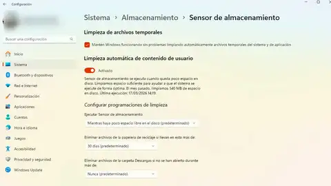 Automatizando funciones desde el sensor de almacenamiento en Windows11 Automatizando funciones desde el sensor de almacenamiento en Windows11