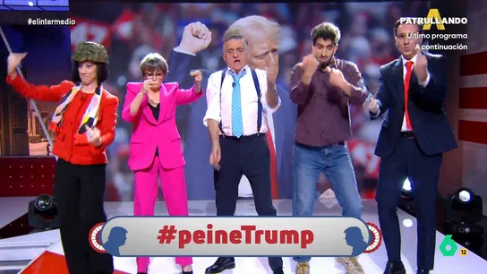 El Intermedio inicia la campaña #peinetrump: "No sé si pararemos la guerra, pero lo que no pararán serán vuestras caderas" El presentador anima a la gente a subir vídeos bailando con la canción 'Y.M.C.A.' del grupo Village People, mientras dedican peinetas a Donald Trump. Wyoming recuerda que deben etiquetar al programa y al presidente de EEUU.