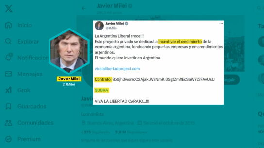 El tuit en el que Milei sí promocionó la criptomoneda.