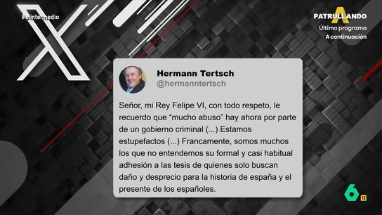 Wyoming, sobre las palabras de Hermann Tertsch contra Felipe VI: "Está a punto de quemar su bandera de España" Wyoming, sobre las palabras de Hermann Tertsch contra Felipe VI: "Está a punto de quemar su bandera de España"