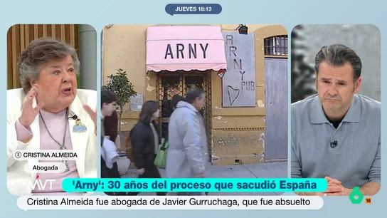Cristina Almeida recuerda su participación en el juicio del 'caso Arny': "Me personé por cortar el daño que se hacía a mucha gente" Justo cuando se cumplen 30 años del 'caso Arny', Cristina Almeida, que fue abogada de Javier Gurruchaga en ese proceso, recuerda los puntos más polémicos de un juicio que muchos consideran una caza de brujas contra los homosexuales.